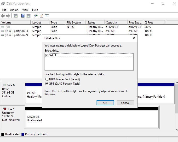 Select the Partition Style